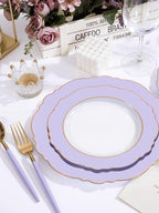 WDF 60pcs Clear Purple Plates Disposable with Gold Rim - Baroque Lavender Purple Plastic Plates for Party/Wedding/Bridal Shower - Image 6