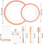 YOUBET 175PCS Rose Gold Plastic Plates - Clear Plastic Plates Disposable with Rose Gold Rim includes 50 Plates, 25Forks, 25Knives, 25Spoons, 25Cups, 25Napkins for Party & Wedding - Image 2