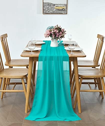 Pufogu 5 Pack 10Ft Turquoise Chiffon Table Runner Sheer 29x120 Inch - Image 4