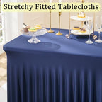 4 Pack Spandex Navy Blue Tablecloths for 8 Foot Rectangle Tables, Fitted Table Cloth 8ft Stretchy Tablecover Skirt for Parties Weddings Birthday Banquet Baby Shower - Image 2