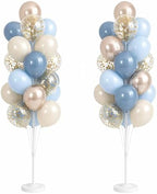 HIINS Balloon Column Kit Set of 2 with Dusty Pastel Blue Gold Balloon Base&Pole,Balloon Tower Backdrop Decoration for Wedding, Baby Shower, Birthday Party, Bridal Engagement by HiinsPartyDecoration