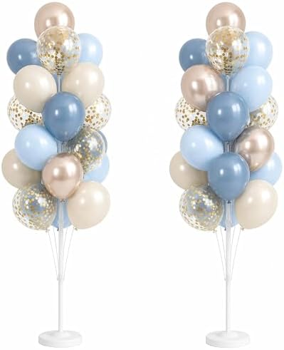 HIINS Balloon Column Kit Set of 2 with Dusty Pastel Blue Gold Balloon Base&Pole,Balloon Tower Backdrop Decoration for Wedding, Baby Shower, Birthday Party, Bridal Engagement by HiinsPartyDecoration