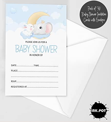 Pack of 30, Boy/Girl Baby Shower Party Collection, Baby Shower Invitation Cards, Fill in the Blank Invites WIth Envelopes, Baby Elephant Theme Party Supplies - Image 2
