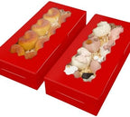 qiqee 50 Packs Red Cookie Box with Window 12x5.5x2.5 Inch Two Uses Pastry Biscuit Bakery Box For Packaging - Image 3