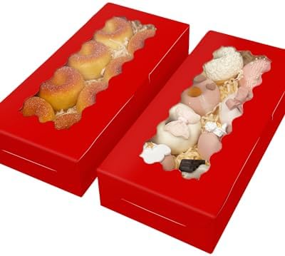 qiqee 50 Packs Red Cookie Box with Window 12x5.5x2.5 Inch Two Uses Pastry Biscuit Bakery Box For Packaging - Image 3