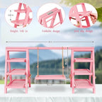 Flenpptly Wooden Cupcake Stand, 3 Tier Cupcake Display Stand, Pink - Image 3