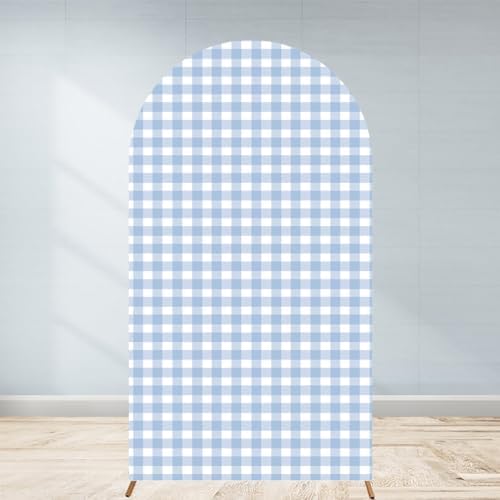 Checkered Gingham Arch Backdrop Cover 7.2ft Blue and White Plaid by Unknown