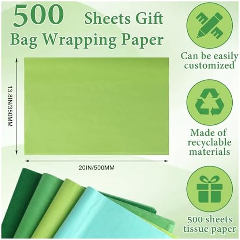 500 Sheets Green Tissue Paper Bulk for Gift Bags Saint Patrick's Day Decoration, Green Wrapping Tissue Paper for Spring DIY Art Crafts Birthday Wedding, 14 X 20 Inch - Image 2