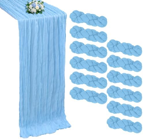 12 Pack Baby Blue Cheesecloth Table Runner 10Ft 23 x 120 Inch by RestfulGlow