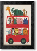 Black Framed Cute Colorful Animal Canvas Wall Art Modern Funny Kids Posters Safari Animals On Red Bus Scene Prints For Toddler Bedroom Nursery Wall Decor 16x24 inch by Medpol