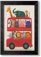 Black Framed Cute Colorful Animal Canvas Wall Art Modern Funny Kids Posters Safari Animals On Red Bus Scene Prints For Toddler Bedroom Nursery Wall Decor 16x24 inch by Medpol