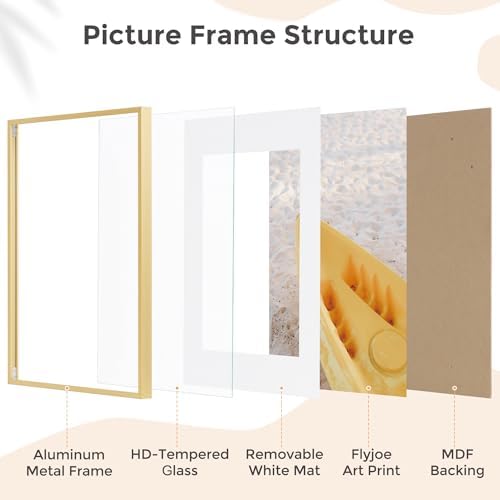 FLYJOE 12x18 Metal Picture Frame for Wall With Mat for 8.5x11, 12''x18'' Aluminum Photo Frames With Tempered Glass for Home Decor, Minimalist Modern Poster Frame Horizontal And Vertical Formats, Gold - Image 5