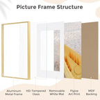 FLYJOE 22x28 Metal Picture Frame For Wall With Mat For 18x24, 22''x28'' Aluminum Photo Frames With Tempered Glass For Home Decor, Minimalist Modern Poster Frame Horizontal And Vertical Formats, Gold - Image 4