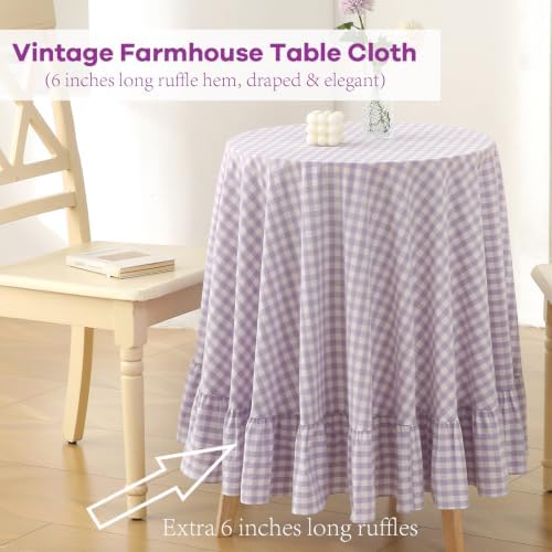 Lavender White Gingham Nightstand End Tablecloth Round Dia.51” - Image 4