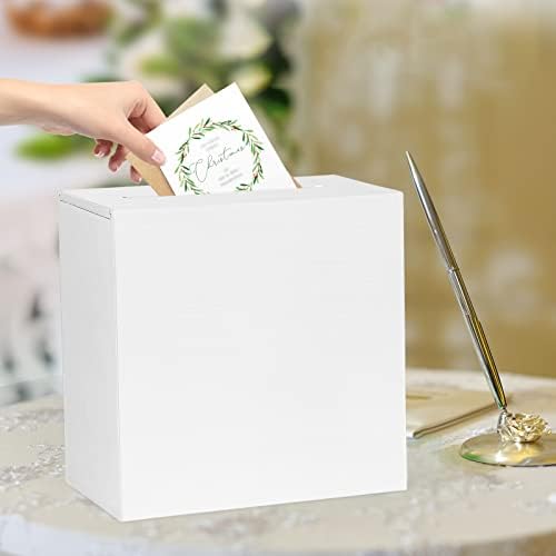 Fowecelt White Wooden Wedding Card Box, Large DIY Card Gift Box for Wedding Reception, Graduation Party, Bridal Shower, Keepsake Party Favor, Cosmetic Home Decor (10 x10 x 5.5 Inch) - Image 7