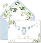Whaline 100 Pack Baby Shower Thank You Cards Boxed Greeting Cards Blue Baby Cloth Note Card with Envelope Sticker for Birthday Gender Reveal by Whaline