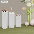 3 Pieces Cylinder Pedestal Stands with Acrylic Disc & Cloth Cover Round Table Centerpiece Cake Pedestal Stand Foldable Paper Columns Pillars Display for Parties Wedding Birthday Decor - Image 2