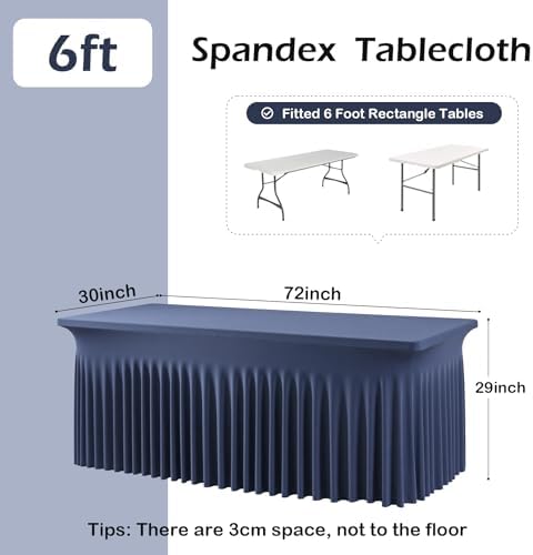 6 pk Navy Blue Spandex Tablecloth 6ft with Ruffled Skirt, Wrinkle Free High Stretch Fitted Tablecloths for 6 Foot Rectangle Tables, Elastic Navy Spandex Table Covers 6 ft for Graduation Wedding Party - Image 4
