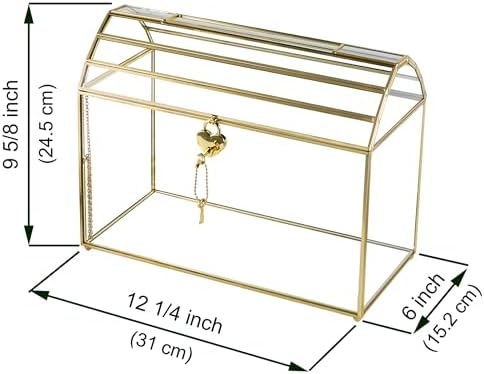 Wedding Card Box with Slot, 12.2'' Large Glass Card Boxes for Reception, Gold Cards Holder, Clear Decorative Storage Box with Lock for Baby Shower, Birthday Party, Christmas, Bridal Shower - Image 6