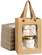 VAGREEZ Gift Bags with Clear Window, Reusable Small Medium Kraft Transparent Window Paper Bags with Handles in Assorted Colors and Bulk Pack for Party, Wedding, Birthday and Small Business, Brown / Small / 30 Pack by VAGREEZ