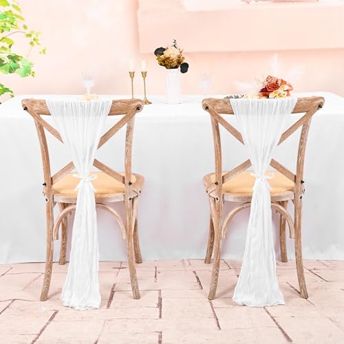 60 PCS White Chair Sashes Cheesecloth Sashes Rustic Chair Decorative Bows Designed ChairCover for Wedding Banquet Party Aisle Home Kitchen Decoration (16 x 70 inch) - Image 7
