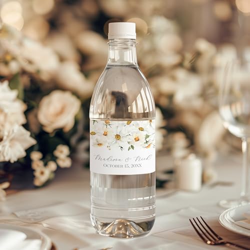 Personalized Water Bottle Labels with Choice of 30 Flower Styles - Choose Font and Pre-Made Phrases or Design Custom Text - LABELS ONLY (028 Daisies, 2 inch (8.5x2")) - Image 2