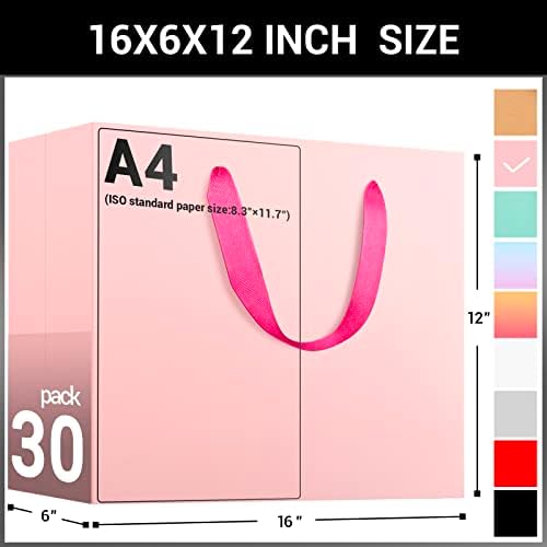 EUSOAR Extra Large Pink Gifts Wrap Bags, 30 Pack 16x6x12 inches Shopping Bags with Handles Bulk, Retail Wrapping Bags for Wedding, Craft Grocery, Boutique, Party Favor, Business - Image 3