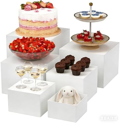 Fushiton 6 PCS Nesting Buffet Risers Set, 5/6/7/8/9/10 in Stackable White Display Stands for Food, Desserts, Jewellery and Collectibles, Versatile Table Riser for Catering, Parties and Retail Displays by FUSHITON