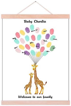 Personalized Communion Gift Fingerprint Giraffe Guest Book Canvas Party Decorations for Boy Baby Shower DIY Thumbprint Signature Painting Ready to Hang-60x90cm by Unknown
