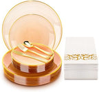 N9R 180PCS Orange Brown Plastic Plates Disposable, Fancy Dinnerware Set by N9RTABLEWARE