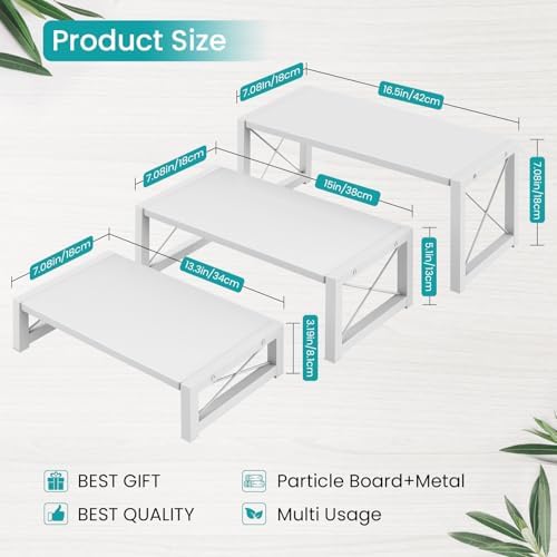 ELITEROO White 3-Tier Cupcake Stand & Wooden Display Riser, Dessert Stand for Cupcakes, Food, Perfume, Makeup, Dolls, Collectibles, Multi-Tiered Shelf Organizer for Market Vendors & Retail Display - Image 4