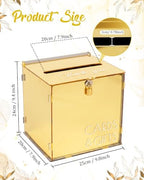 Gold Acrylic Wedding Card Box with Slot and Lock, Metallic Mirror Card Holder for Reception, Graduation, Bridal, Baby Shower, Birthday Party, Classy Golden Decorative Gift Boxes for Money Envelope - Image 3