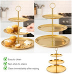 2 Pcs 3 Tiered Gold Cupcake Stand 3 Tier Stainless Steel Cupcake Stand with Removable Tiered Tray Gold Tiereds Dessert Stands Party Serving Trays Golds Cake Holder for Weddings Birthdays Decorations - Image 6