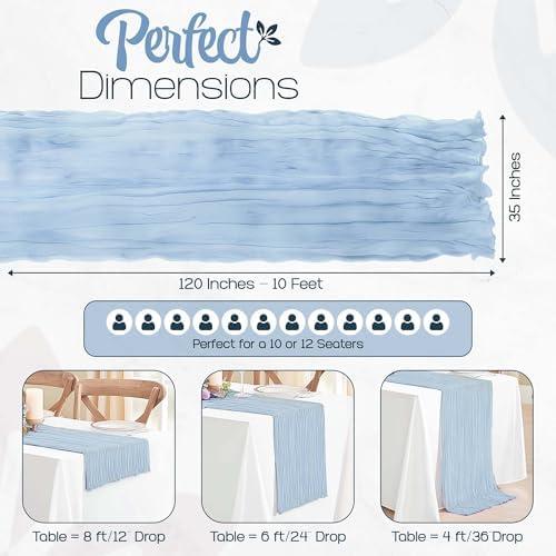 12 Pack Dusty Blue Cheesecloth Table Runners 10FT Long – 35 x 120 Inch Boho Gauze Table Runners for Engagement, Wedding, Baby Shower & Home Decor – Soft Wrinkled Polyester Fabric - Image 2
