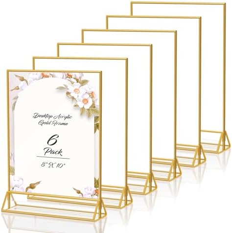 PPH-Sisy 8X10 Gold Frames Double Sided Acrylic Sign Holder Tabletop Picture Frames Vertical Display Stand for Photos Wedding School Home,Set of 6 by PPH-SisyPurchaseNow