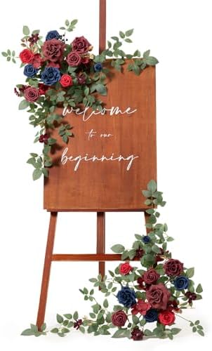 Ling's moment Welcome Sign Flowers, Wedding Floral Swag, Burgundy Navy Blue by LingsMoment