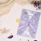 50PCS Wedding Invitation, Purple Hollow Laser Cut Custom Invitations - Image 3