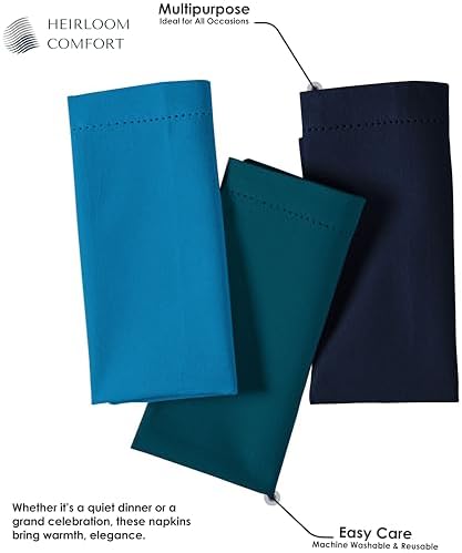 Multi Color Cloth Napkins 18x18 Inch - Set of 12-100% Cotton, Soft - Perfect Hotel Quality Napkin for Table, Dinner, Weddings, Everyday Dining - Turquiose Blue, Teal Green, Navy - Image 2