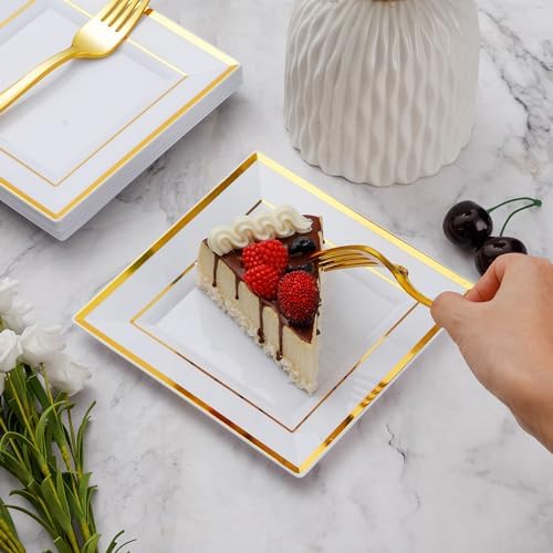 Goodluck 240Pcs 6.5" Square Gold Dessert Plates - Image 3