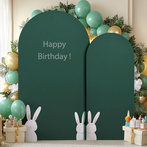 Hunter Green Arch Backdrop Cover 2 Set - 6.6FT, 5FT Spandex Fitted Wedding Arch Stand Covers Round Top Chiara Arch Backdrop Stands Cover for Birthday Parties Banquet Photo Background Decoration - Image 6