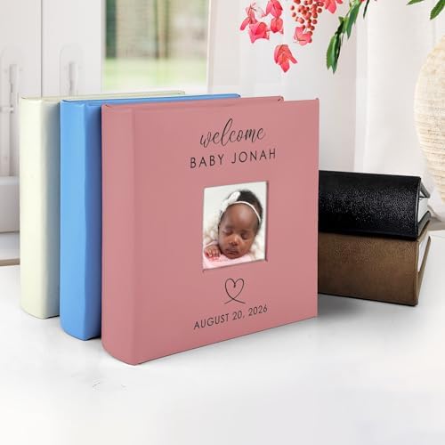 Small Personalized Welcome Baby Photo Album Pink Leatherette Holds 100 Photos Baby Shower - Image 5