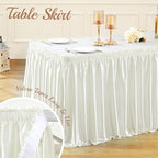 17ft Length Satin Ivory Table Skirt Rectangle Tables, Wrinkle Resistant Ruffle Table Skirting Glitter Teacher Desk Cover Skirt for Dorm Office Birthday Party Wedding Buffet Displays Trade Shows - Image 4