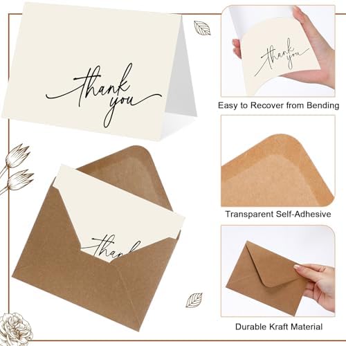 Gueevin 200 Pcs Thank You Cards with Envelopes Stickers, 3.5x5", Cream - Image 3
