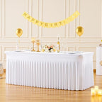 Suppromo 8ft White Spandex Tablecloths for Rectangle Tables Wrinkle Free White Rectangle Table Cloth, Stretch Fitted Table Cover with Skirt for Wedding Birthday Party Banquet Baby Shower Buffet Event - Image 2