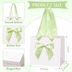 Kolldenn 50 Pcs Small White Gift Bags Bulk with Green Bow Ribbon Handles - Image 3