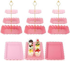 FoldTier 6 Pack Cupcake Stand Set 3 Pcs 3 Tier Gradient Dessert Table Display Stands Cookie Tray Rack 3 X14 in Rectangle Party Trays for Wedding Birthday Tea Party Baby Shower(Pink,Rectangle) by FoldTier