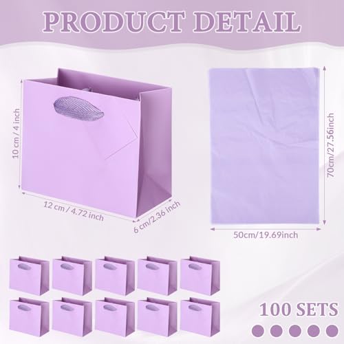 Zhanmai 100 Pcs 4.7 x 2.4 x 3.9 Inch Mini Gift Bags Bulk, Light Purple - Image 2
