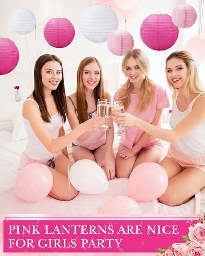 Treela 48 Pcs Paper Lanterns Party Decorations Round, Pink,White - Image 5