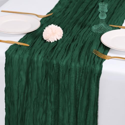 14 Pack Emerald Green Cheesecloth Table Runner 17x108 Inch Semi Sheer Boho Gauze Cheese Cloth Fabric Table Runners, for Wedding Party Baby Shower Birthday Home Decor Garden Farmhouse - Image 7