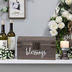 Hanna Roberts Card and Gift Fund Antique Brown Wood Box Chest for Weddings, Birthdays, Graduations, Baby and Bridal Showers, 13.3" x 7.5" x 7.8", Blessings - Image 2